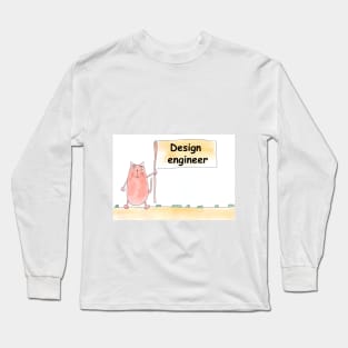 Design engineer. Profession, work, job. Cat shows a banner with the inscription. Watercolor illustration. A gift for a professional. Long Sleeve T-Shirt